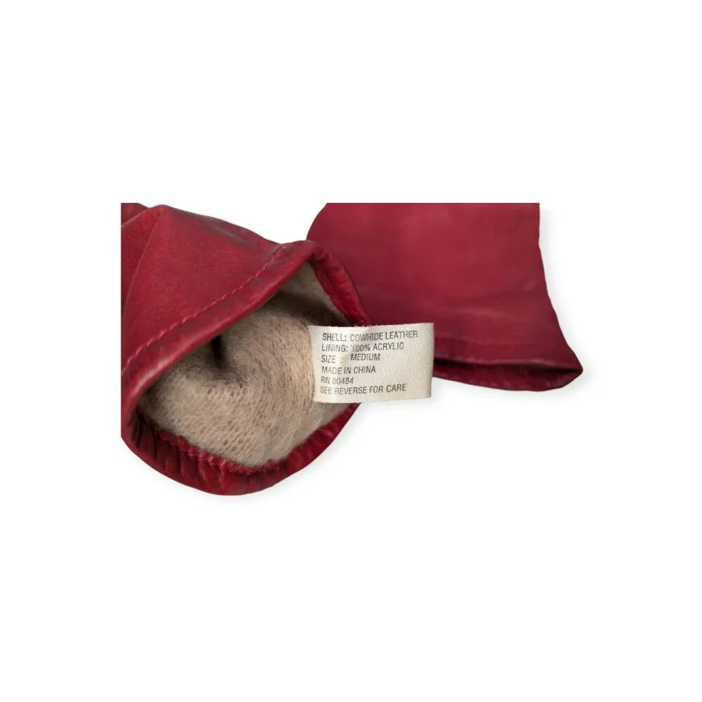 Vintage Genuine Red Leather Lined Women's Gloves One Size Fits Most